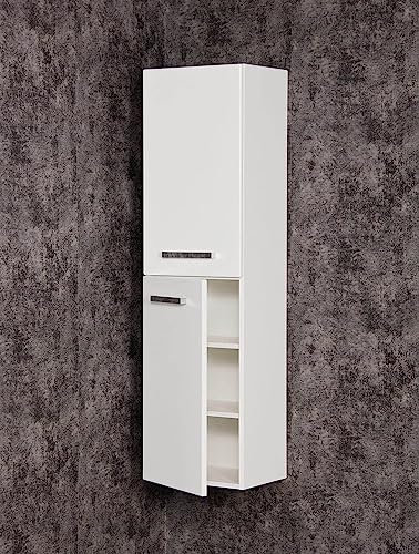 Quentis Badmöbel | Badschrank weiß passend zu den Badserien ARUVA, Genua, Susan. Lieferung montiert/vormontiert (weiß glänzend, BxHxT: 40x143x32 cm, 2 Türen)