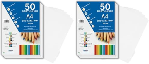 Dohe - Weißer Karton A4 (50 Stk.) - Größe 21x29,7 cm, Dicke 180 g/m², Basteln, Drucken und Schulbedarf (Packung mit 2)