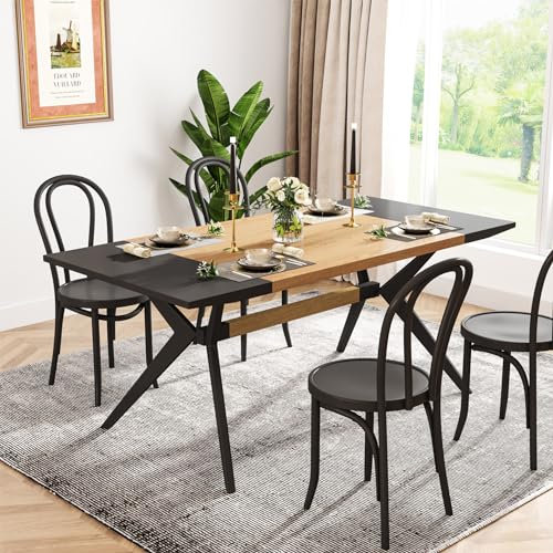 Tribesigns Esstisch, 160 x 80 cm Esszimmertisch für 4-6 Personen, Moderner Rechteckiger Esstisch Tisch Holz, großer Küchentisch mit X-förmigem Eisengestell und verdicktem Brett, Eiche Natur & Schwarz