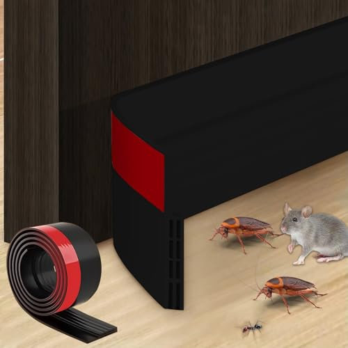 Funnytek 2M Door Draft Excluder Strip, Self Adhesive Soundproof Weather Proof Door Seal for Preventing Bugs, Energy Saving - Black