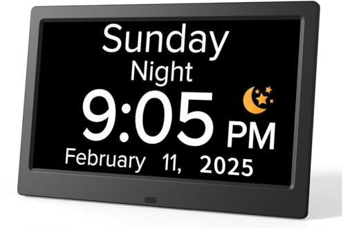 Mitoart 10.1 Inch Digital Alarm Clock with Date and Day of Week for Dementia Seniors, Clear Large Screen, Multiple Alarm Sets, Auto DST, Designed Specifically for Elderly - Black
