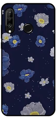 KARTXITAI Hülle Kompatibel mit Huawei P30 lite, Stoßfeste Schutzhülle mit Weiche Silikon Bumper Case Handyhülle Anti-Kratzt Leichtes Matt Finish Rückseite - Blaue und weiße Blumen