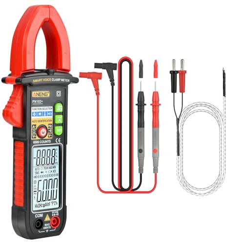 Pinza Amperimétrica 6000 Cuentas: Multímetro Profesional con Voz inteligente,Multímetro Digital,Automático Tester Electricista con Linterna,Medición Voltaje CA/CC, Corriente CA, Resistencia, Diodo