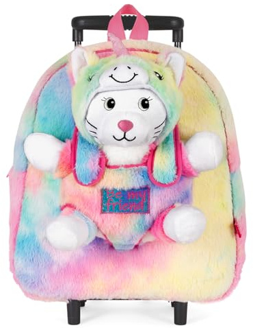 PERLETTI Kawaii Rucksack Einhorn für Kleine Mädchen 3 4 5 6 Jahre - Abnehmbarer Plüsch Katze Pluschtier für Kinder Kindergarten - Weiche Tasche Mehrfarbig Regenbogen