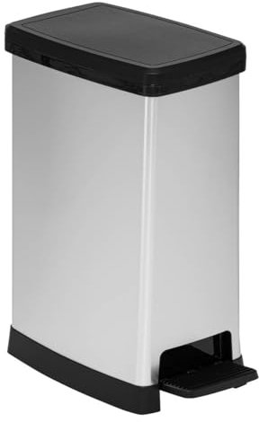 5five - Poubelle à Pédale - Capacité 40L - Plastique et Métal - Gris - Fermeture Silencieuse - Revêtement anti-tâches - Facile à Nettoyer