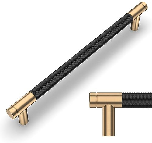 Amerdeco 10 Pack 7.5 Inch(192mm) Matte Black and Champagne Bronze Cabinet Pulls Knurled Cabinet Handles Cupboard Handles Kitchen Cabinet Hardware for Cupboard Drawer Pulls