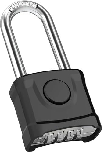 Diyife Heavy Duty Combination Padlocks, [Weatherproof Outdoor] Large 4 Digit Code Lock, 54mm with 8mm Thick Long Shackle 304 Stainless Steel Shackle Padlock for School, Gym, Gate, Shed (Black)