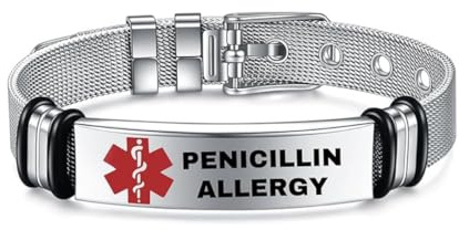 Medical Alert Identification Bracelets, Silver Stainless Steel, Adjustable Diabetes Epilepsy Blood Thinner