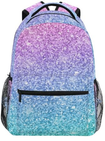 Yaxinduobao Sac à dos d'école à paillettes rose et vert, robuste de 18 L, structure verticale, taille M, Paillettes roses et vertes, S