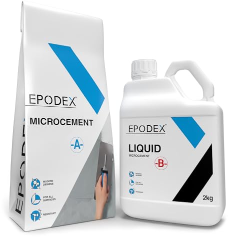 EPODEX Mikrozement Set für Wände - Finca | Strukturputz & Designspachtel für Bad, Küche & mehr, Inkl. Spachtelmasse & Harz, Innen/Außen, 7m² für 2 Anstriche