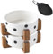 Petygooing Ceramic Dog Bowl Set with Stand - Cat & Dog Food and Water Bowl, Medium Size - Anti-Slip, 28 OZ / 3.6 Cups, Black Dot