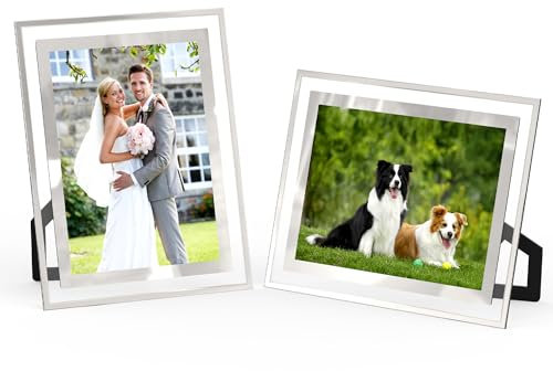 2 PCS Cadre Photo en Verre 13x18, Cadre Photo Verre Transparent, Cadre Photo 13x18 Argenté, Cadre Photo Mariage Portrait, Cadre Photo de Bureau, Anniversaire Cadeau de Noël, Horizontal ou Vertical