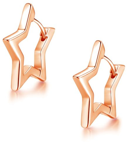 Cangall Silver Hoop Earrings for Women, 925 Sterling Silver Star Hoop Earrings, Minimalist Sweet Love Pentagram-Shape Earrings Rose Gold, Small Cute Cartilage Sleeper Rose Gold Earrings for Girls