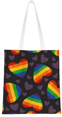 FUkker Tragetasche, Canvas-Tasche, neuartige Tragetasche mit langem Griff, Umhängetasche, Einkaufstasche, wiederverwendbare Tasche, LGBT Pride Schwules Regenbogenherz