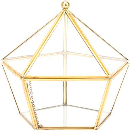 Jwthee Glasterrarium für Sukkulenten, geometrische Form, klares Glas, aufklappbar, für Blumen, Zimmerpflanze, Terrarium, Box, goldene Schmuck-Display-Organizer