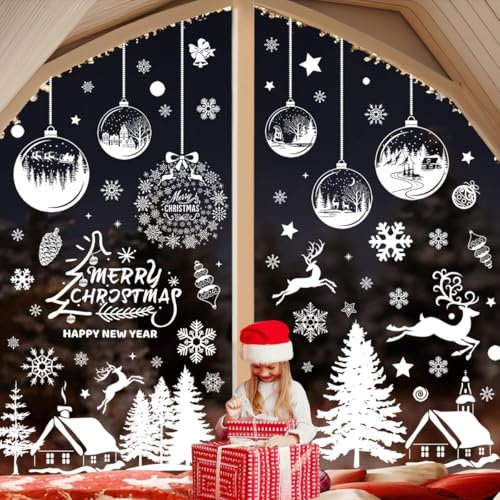 Autocollants De Fenêtre De Noël - 197 Flocons De Neige Blancs - Décoration De Fenêtre - Statique - Décoration De Fenêtre - Décoration D'Hiver