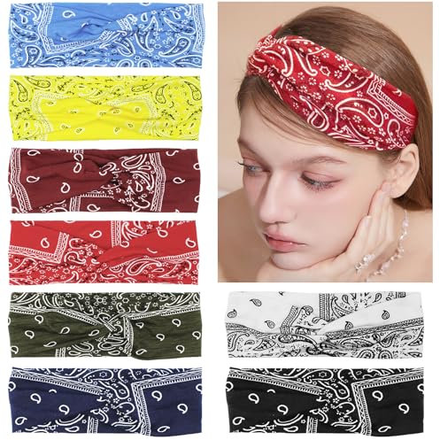 Annyswit 8 Stück Haarbänder Damen, Weiches & Elastisches Boho Haarband, Hochwertige Kopftücher für Damen, Bandana Damen Geeignet für Damen, für oga Sport Oder Als Gesichtswaschband (8 Farben)