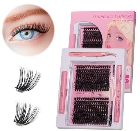 ANNAFRIS Faux Cils Individuels 80D+100D DIY Extension Cils 0.07mm D Curl 8-18mm Volume Russe Cils Kit Naturel Cluster Lashes(80D+100D)