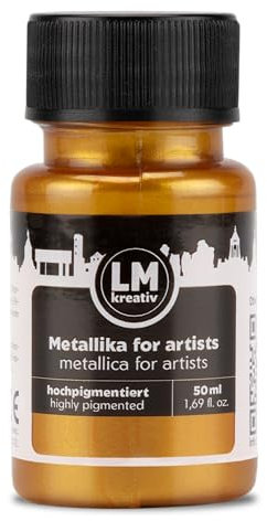 LM-Kreativ Metallika for Artists 50 ml - Gold - Metallic Acrylfarbe/Bastelfarbe. Für kreative Projekte auf Holz, Leinwand, Keramik. Hochdeckend, lichtecht. Für Künstler und Bastler