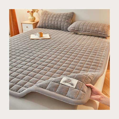 HANSULAN Gemütlich Korallenvlies Topper Matratzenauflage Mit Elastischen Eckbändern, Super Weich rutschfest Matratzentopper für Doppelbett, Einzelbett, Matratze-Grau-180x200cm