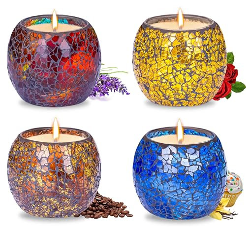 Larcenciel Duftkerzen Geschenke für Frauen, 4 * 160g Sojawachs Duftkerzen Geschenkset - Rose Lavendel Kaffee Vanille Duftkerze, 120H Brenndauer für Muttertag Geburtstag Spa Bad Yoga Housewarming Deko