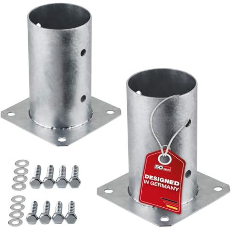 SOTECH 2er SET Aufschraubanker rund Ø 80 mm, 152 mm Höhe, Stahl feuerverzinkt, Pfostenträger für Rundholz - optimal für den Außeneinsatz