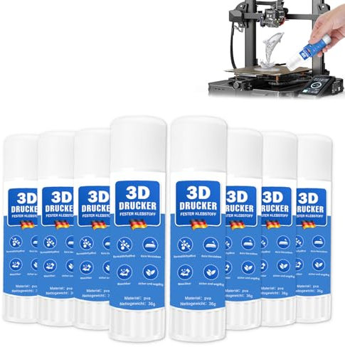 3D Drucker Klebestift, 8er 3D Drucker Kleber, Kompatibel mit PLA, ABS, PETG Filament, für Perfekte Haftung auf dem 3D Drucker Druckbett, Verhindert Verformung, Leichtes AblöSen, Wasserlösliche Formel