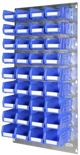Bin Kit 13-457mm x 915mm Heavy Duty Wall Mounted Galvanised Steel Louvre Panel with 36 x Rhino Tuff Bin20 Plastic Parts Bins - Ideal Garage & Workshop Storage