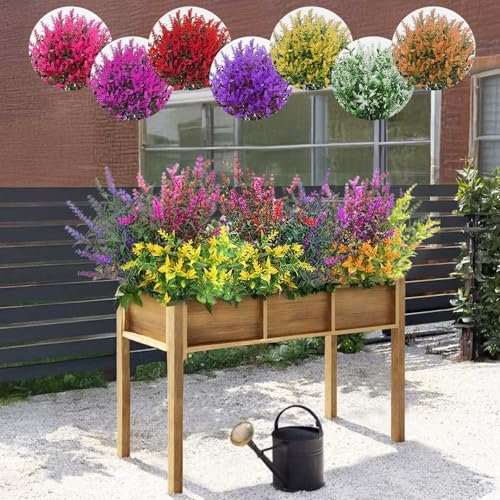 Lorrtta 16 Bundles Artificial Lavender Flowers Outdoor, UV Resistant Plastic Fake Flowers, 7 Colors Artificial Plants for Decoration, Outside Hanging Plants Home Garden Porch Decor (Multi)