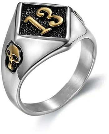 Glückszahl Edelstahl Punk Biker Gothic Zahl 13 Totenkopf Ring 7-19-18-Gold
