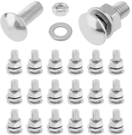 Smgda 20 Sets M6 x 16 mm Round Head Square Neck Carriage Bolts Screws with Hex Nuts and Flat Washers, 304 Stainless Steel Full Thread Coverage Bolt, Silver (M6*16)