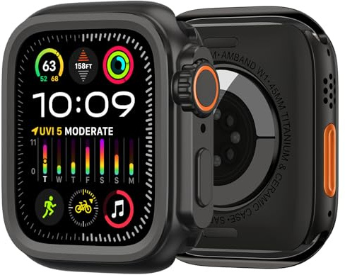 BANDKIT Legierung Uhr Fall Für Apple Watch Fall Serie S10 46mm S9 S8 S7 S6 44MM 45MM Schutz rahmen Abdeckung Metall Bumper Fall(Black,45mm)