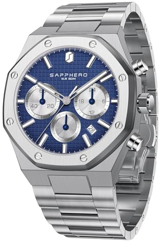 SAPPHERO Herren Uhren Edelstahl-Quarzuhr für Herren Wasserdicht Datumsanzeige Modische Business-Armbanduhr Geschenk für Herren