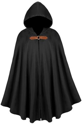 Huraogcos Mittelalterlicher Kapuzenumhang, Renaissance Kostüm für Erwachsene, Unisex Karnevals Umhang, Olivgrün (100cm-Schwarz)
