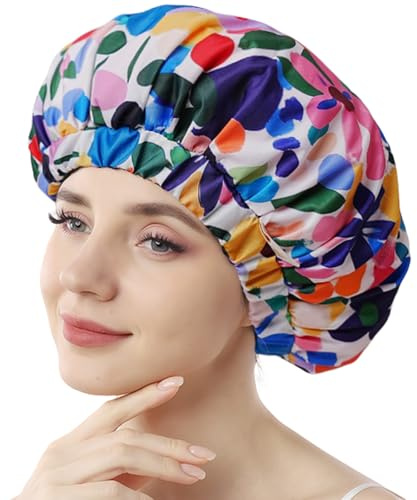 Years Calm Shower Caps for Women Reusable Waterproof, Double-Layer Extra Large Elastic Hair Cap for Shower for Long Hair & Braids, Travel & Home (Blue)