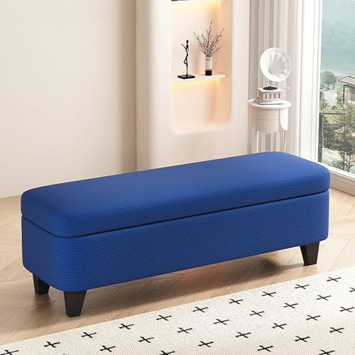 Moderne Ottoman-Bank aus Cord – Stilvoller, gepolsterter rechteckiger Akzent mit geräumigem Stauraum für Wohnzimmer, Eingangsbereich, Schlafzimmer, 99,1 x 40,6 x 40,6 cm, elegantes Blau