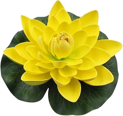 Zhhuoc Frogued Lotus Flowers Water Lilies Pool Pond Accessories,Decor,Lotus with Lily Pads Lifelike Water Lilies for Fountain Garden Pool Aquarium Decoration Lotus Flower,Artificial Flowers (Yellow)