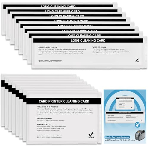 Lot de 16 feuilles de nettoyage pour imprimante Zebra ZXP Series 1 ZXP Series 3 ZXP1 ZXP3 Carte d'identité ZXP1 ZXP3 Carte de nettoyage pour chemin et chargeur ZXP1 ZXP3 Kit de carte de nettoyage
