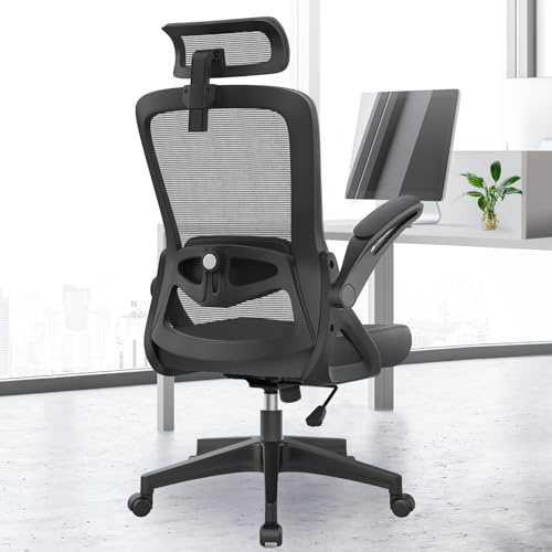 YONISEE Office Chair Ergonomic Office Chair with Lumbar Support, Adjustable Armrests and Headrests, Mesh Chair High Back Comfortable for Home Office (Dark Gray)