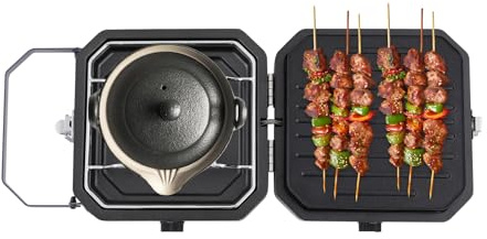 Réchaud De Camping Portable Pliable Réchaud à Gaz 2 Brûleurs et 1 Plaque de Cuisson,Puissance de Feu Réglable,Pour Cuisine Familiale, Camping Extérieur, Barbecue