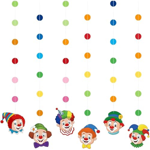 Dermalyx 6 Stück Clown Girlande Karneval Deko, Bunte Spiral Girlanden Mit Clown Motiv Und Wimpelkette, Hängedeko Für Zirkus Geburtstag Party, Karneval Luftschlangen