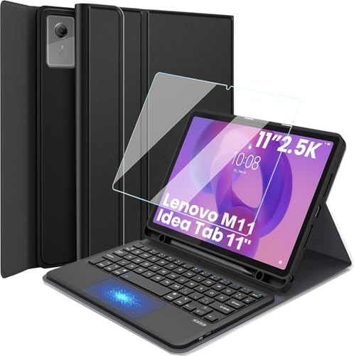 Wineecy Touchpad Tastatur Hülle für Lenovo Idea Tab 11 Zoll 2025 / M11 11 Zoll 2024, 9H Härte Schutzfolie, Slim Schutzhülle mit Magnetisch Abnehmbare Kabellose Deutsches QWERTZ Tastatur