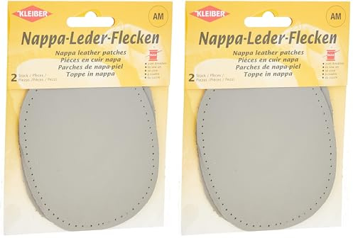 Kleiber Sew-on Nappa Leather Elbow and Knee Patches 12.5 cm x 10 cm, Grey, 2 per Pack (Pack of 2)