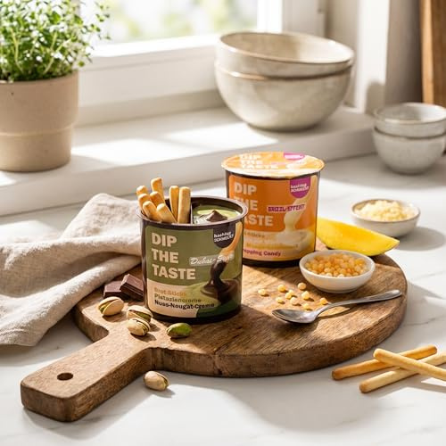 Dip the Taste Brot-Sticks Set, Pistaziencreme Nuss-Nougat-Creme & Mango Popping Candy, 110g (2x55g)