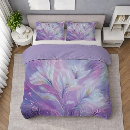 Générique Housse de Couette 240 x 260 cm, Résistant au rétrécissement Microfibre Doux Violet Lilas Parure de lit légère Facile d'entretien, Rêveur Floral Ton Doux Housse imprimée et taie
