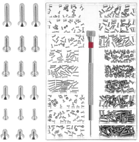 500Pcs Glasses Repair Kit Stainless Steel Watch Screws Watch Link Back Strap Removal Kit Silver Micro Screw Repair 18 Sizes Mini Screwdriver for Glasses, Watches, Jewelry Electronics, Eyeglass