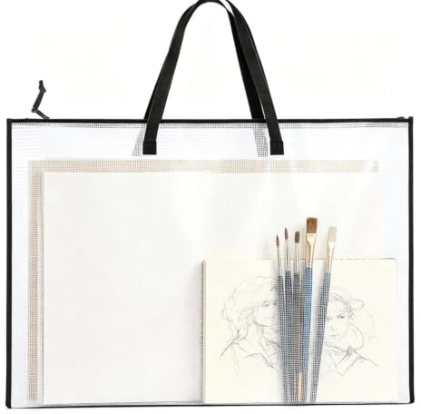 Ritmapp A2 konstmapp, stor transparent nätförvaringsväska med dragkedjehandtag, vattentät väska för arkitektoniska planer, skisser, planer, skola, kontor, 64 x 48 cm