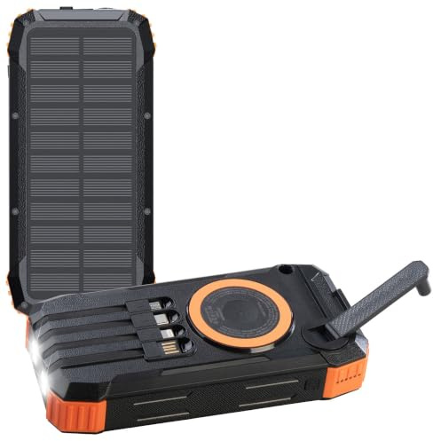 revolt Dynamo-Powerbank: Kurbel-Solar-Powerbank, 20.000 mAh, USB-C PD 20 W, Qi-kompatibel, LED (Kurbel-Dynamo & Solar, mit Lithium Polymer Akku, Steckdose)