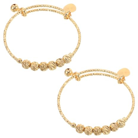 Operitacx 2 Pièces Bracelet de Cheville pour Bébé Fille en Cuivre Or Perles Extensibles et Structure Push Pull, Design Élégant pour Fêtes D'anniversaire et Usage Quotidien