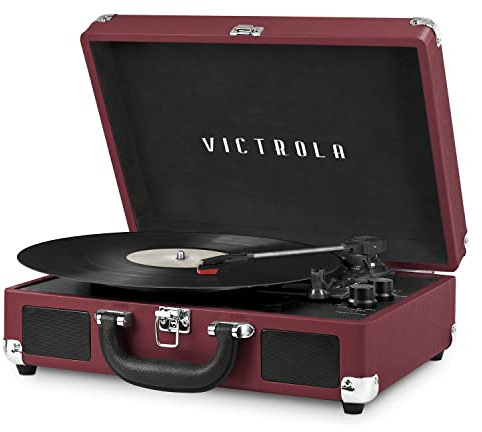 Victrola Tocadiscos Vintage de Maleta con Bluetooth de 3 velocidades con Altavoces, Marsala